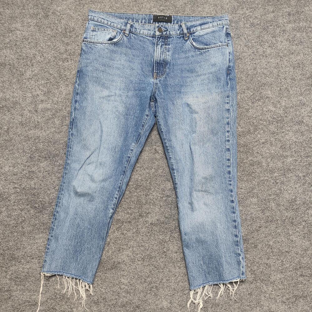 DSTLD Skinny-Slim Jeans Mens 36x26 Light Wash Blue Slim Crop Fringe Denim Pants